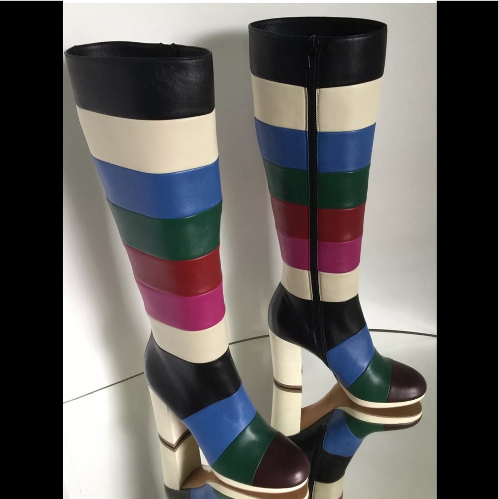 NEW VALENTINO Garavani Bo-Y-Ch Striped Leather Boots (Size 36) - MSRP $2075